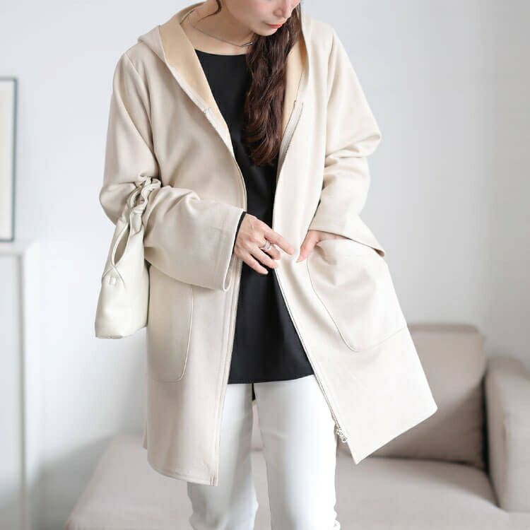 大きいサイズ レディース スウェード調フード付きZIPコーディガン　cpdai-640978