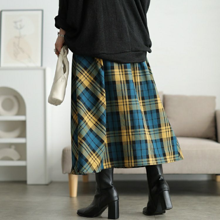 大きいサイズ レディース チェック柄メルティストレッチ微起毛フレアスカート　cpdai-640906