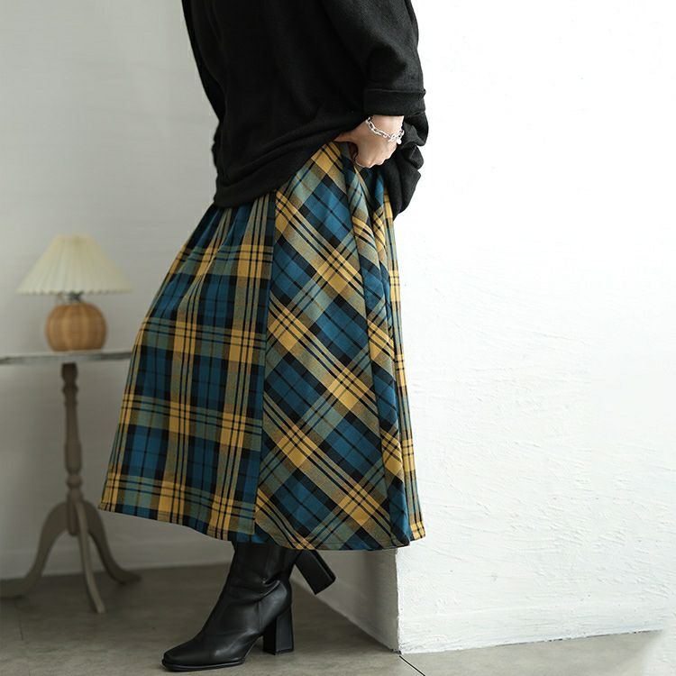 大きいサイズ レディース チェック柄メルティストレッチ微起毛フレアスカート　cpdai-640906