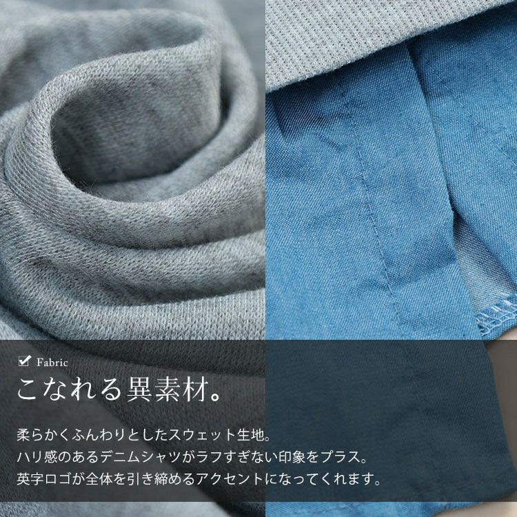 大きいサイズ レディース デニムレイヤード風英字ロゴスウェット　goldy-1766