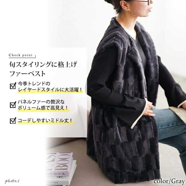 大きいサイズ レディース ボックスステッチファーベスト　tog-1042