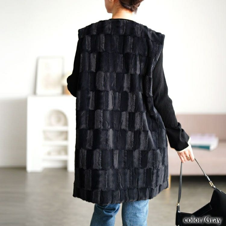 大きいサイズ レディース ボックスステッチファーベスト　tog-1042