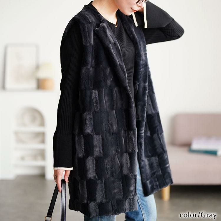 大きいサイズ レディース ボックスステッチファーベスト　tog-1042 グレー