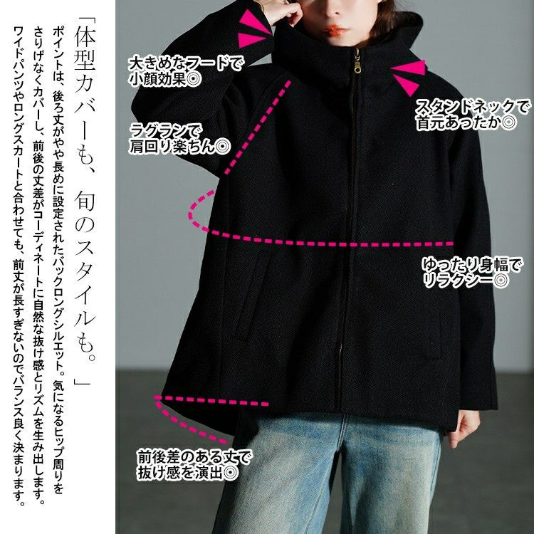 大きいサイズ レディース ハイネックフードZIPジャケット　mnfk-858703