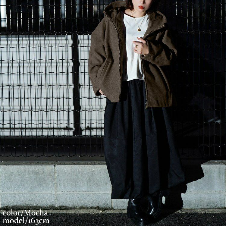 大きいサイズ レディース ハイネックフードZIPジャケット　mnfk-858703