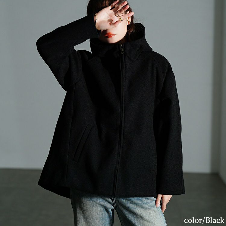 大きいサイズ レディース ハイネックフードZIPジャケット　mnfk-858703