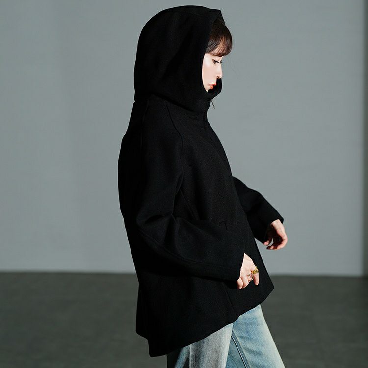 大きいサイズ レディース ハイネックフードZIPジャケット　mnfk-858703