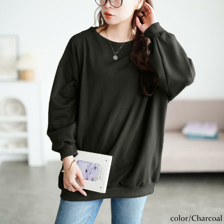 大きいサイズ レディース ミニハイネックドルマンスウェット　sum-0036 チャコール
