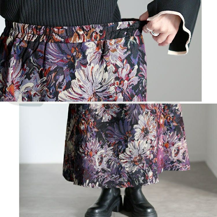 大きいサイズ レディース 花柄ゴブランフレアスカート　sum-0034