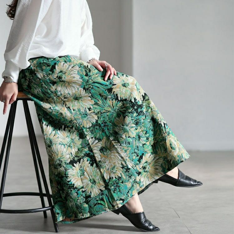 大きいサイズ レディース 花柄ゴブランフレアスカート sum-0034