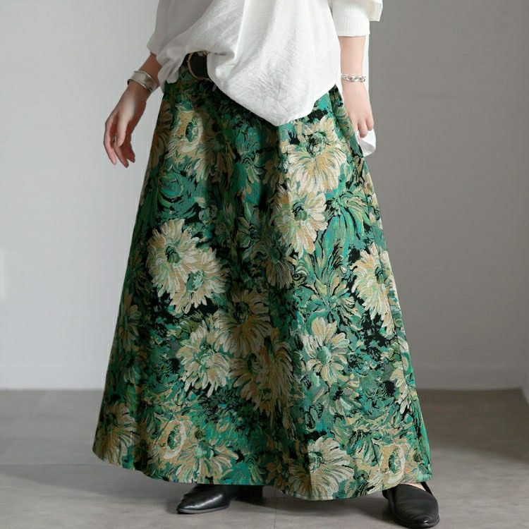 大きいサイズ レディース 花柄ゴブランフレアスカート sum-0034