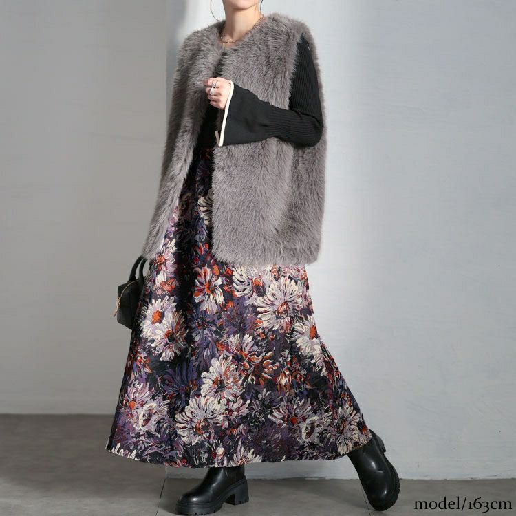 大きいサイズ レディース 花柄ゴブランフレアスカート　sum-0034