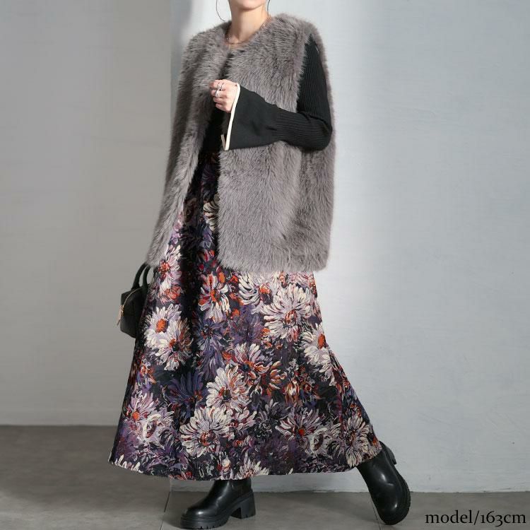 大きいサイズ レディース 花柄ゴブランフレアスカート　sum-0034 パープル