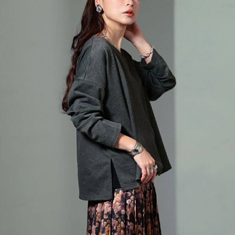 大きいサイズ レディース 深キーネックワイドプルオーバー　sum-0031