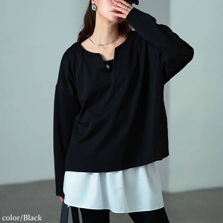 大きいサイズ レディース 深キーネックワイドプルオーバー　sum-0031