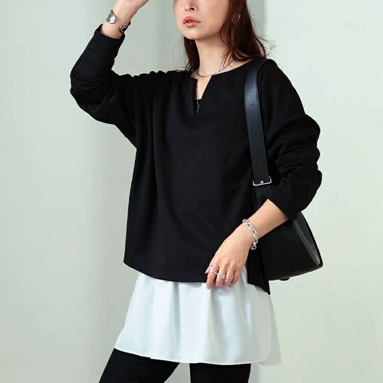 大きいサイズ レディース 深キーネックワイドプルオーバー　sum-0031