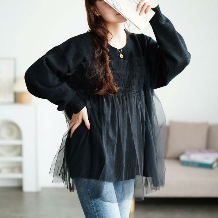 大きいサイズ レディース チュールビスチェドッキングニット　maru-20022 ブラック