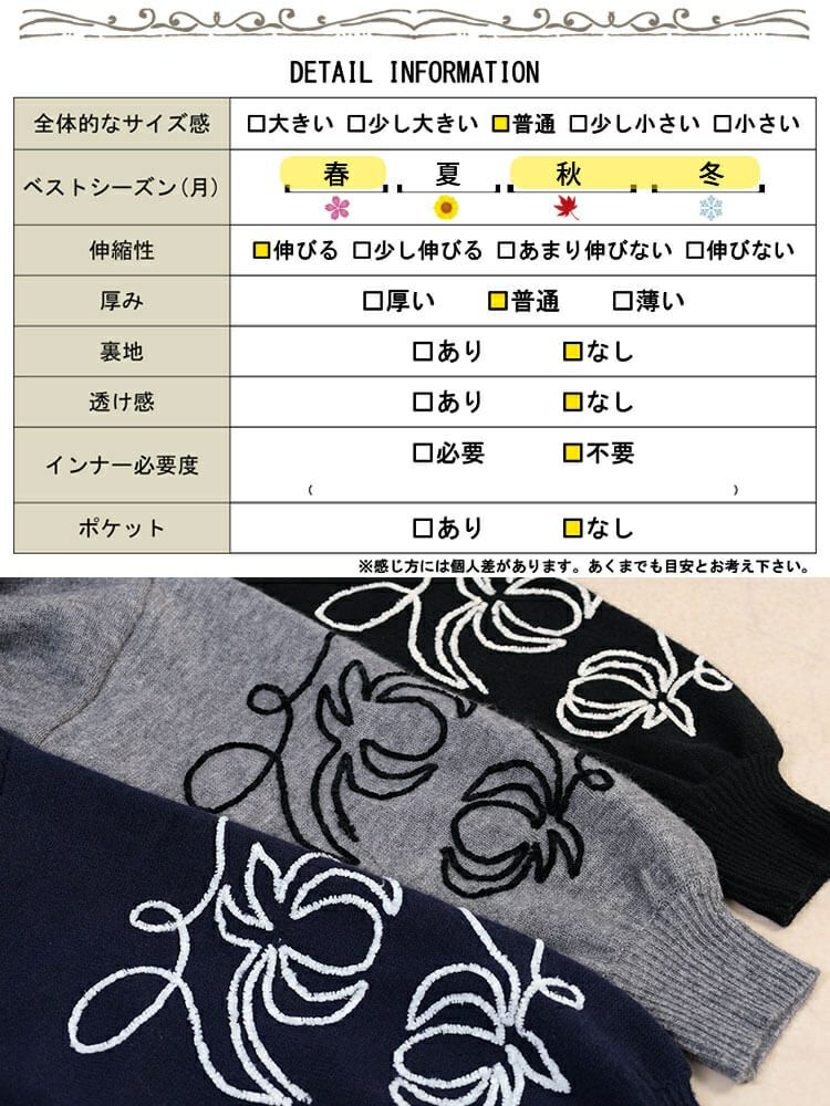 大きいサイズ レディース 刺繍ボリュームスリーブクロップドニット　maru-20018