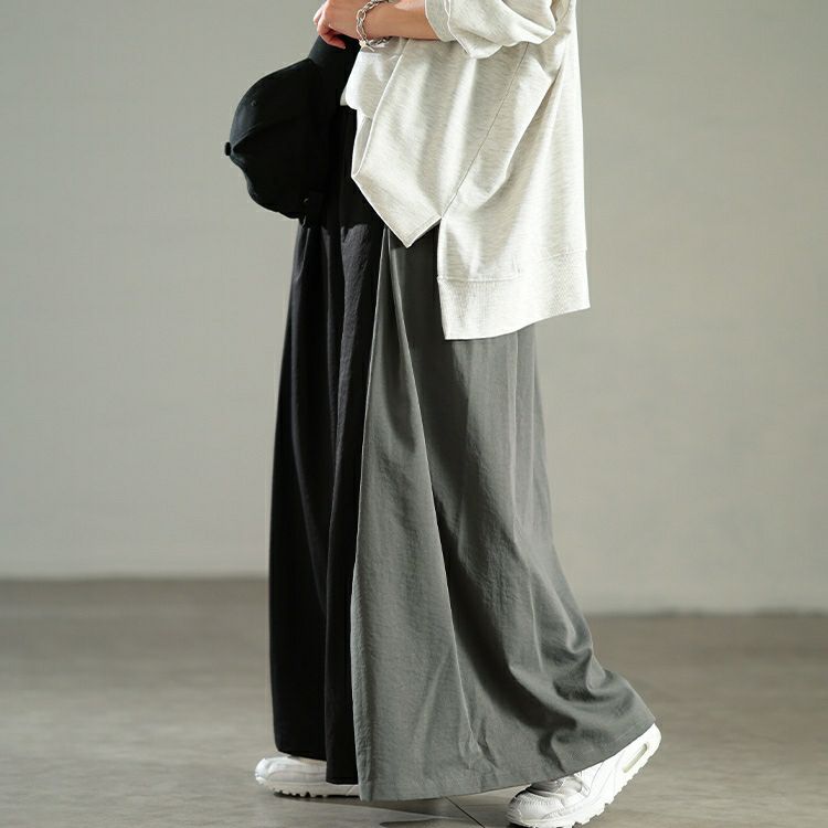 大きいサイズ レディース バイカラーアシンメトリーワイドパンツ　sw-0840