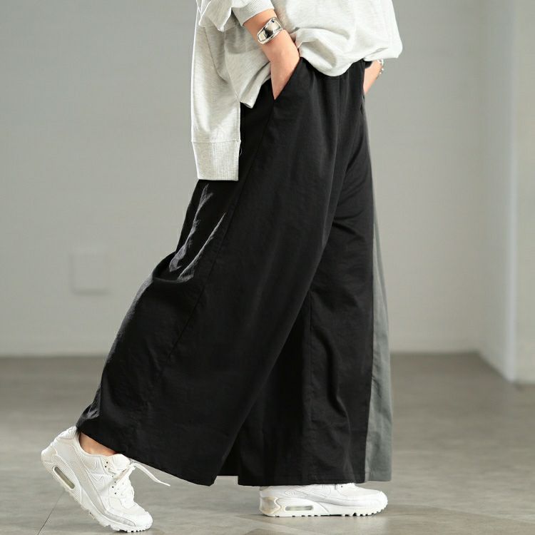 大きいサイズ レディース バイカラーアシンメトリーワイドパンツ　sw-0840