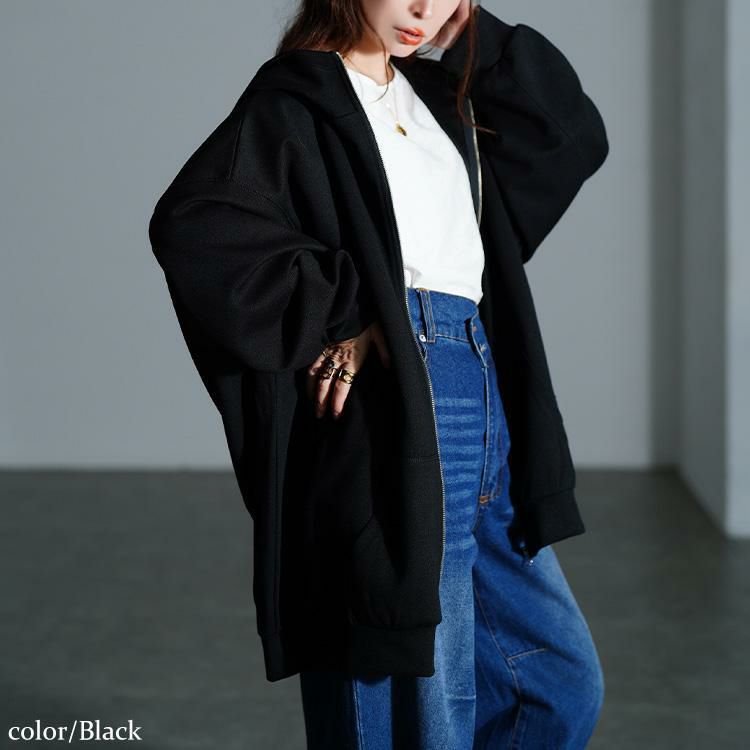 大きいサイズ レディース ビッグフードジップパーカー　sw-0835 ブラック