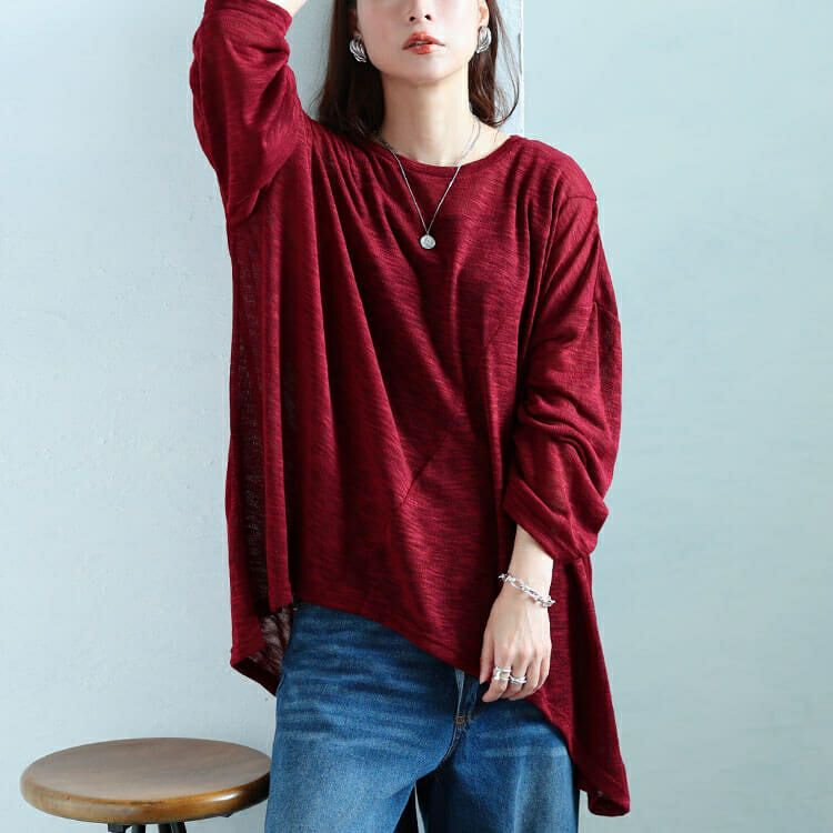 大きいサイズ レディース 斜め切り替えオーバーサイズニットソーチュニック　sw-0829 【メール便可】