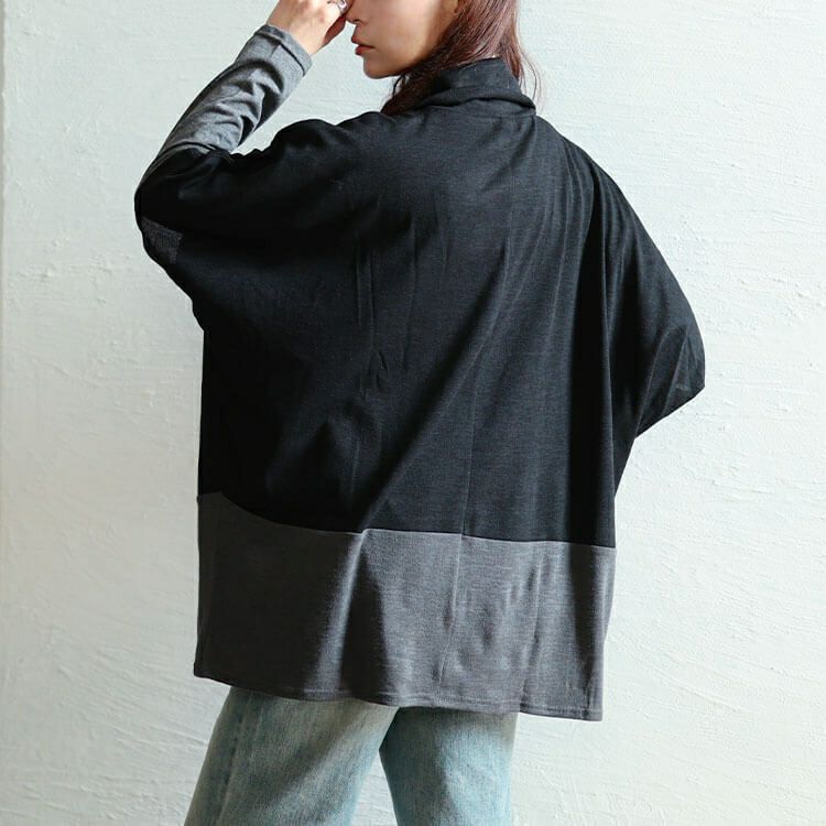 大きいサイズ レディース 静電気防止オフタートル配色切り替えドルマン＆ロンT2点セット　cast-5558008