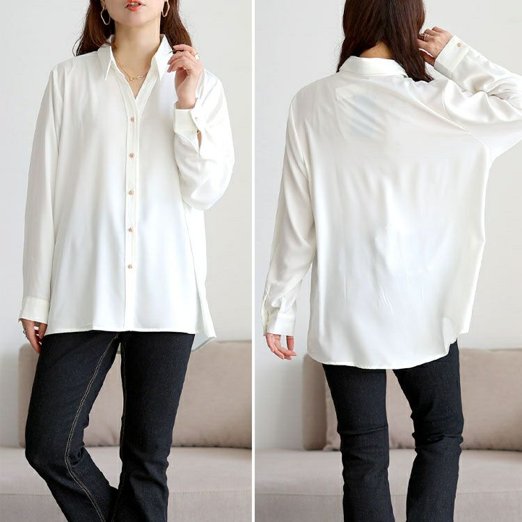 大きいサイズ レディース スキッパーカラーゴールドボタンブラウス　goldy-1756【メール便可】