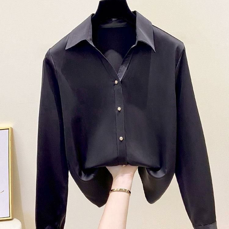 大きいサイズ レディース スキッパーカラーゴールドボタンブラウス　goldy-1756【メール便可】 ブラック