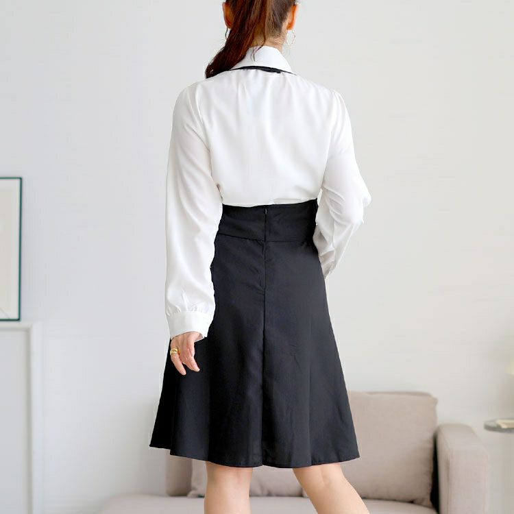 大きいサイズ レディース タックブラウス＆首掛けフレアスカートセットアップ　goldy-1748