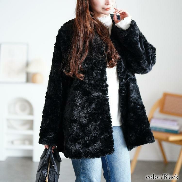 大きいサイズ レディース ペプラムノーカラーファーブルゾン　tog-1041 ブラック