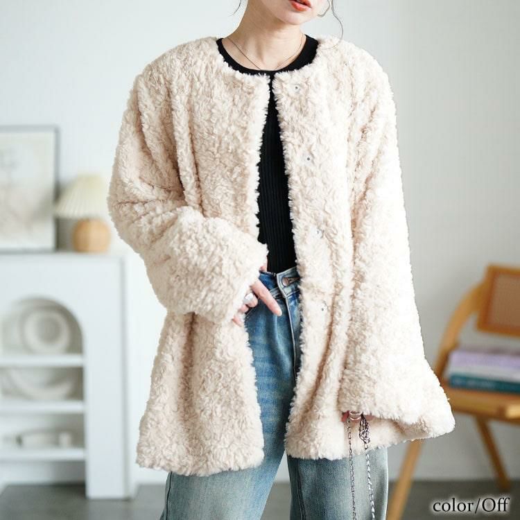 大きいサイズ レディース ペプラムノーカラーファーブルゾン　tog-1041 オフ