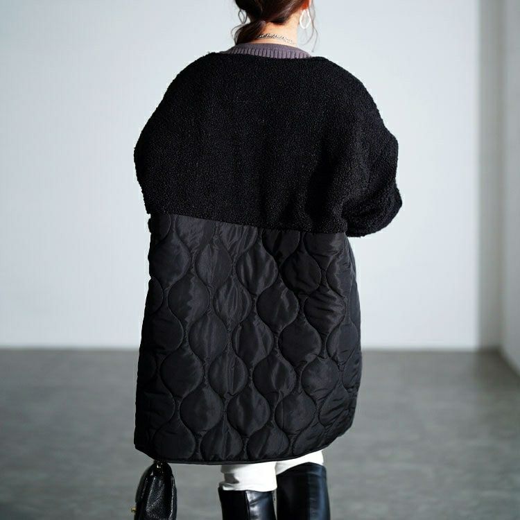 大きいサイズ レディース ボア切り替えキルティングノーカラーコート　tog-1039