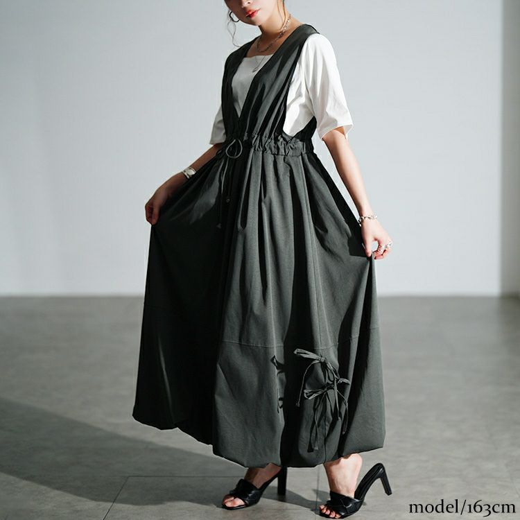 大きいサイズ レディース カシュクールバルーンジャンパースカート　nw-25052