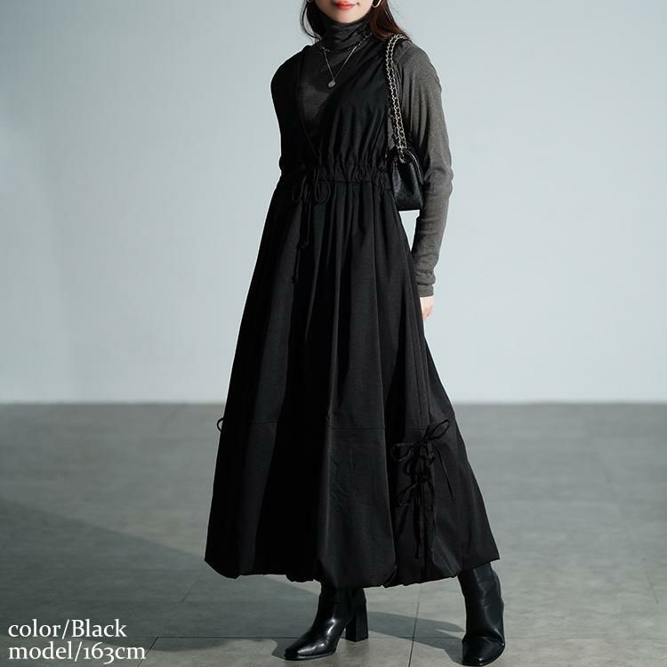 大きいサイズ レディース カシュクールバルーンジャンパースカート　nw-25052 ブラック