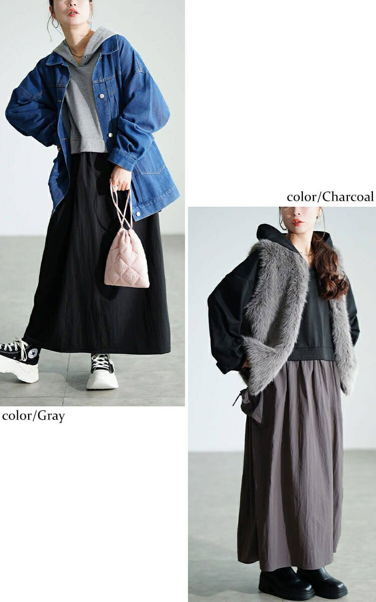 大きいサイズ レディース ドロストポケットパーカードッキングワンピース　nw-25046