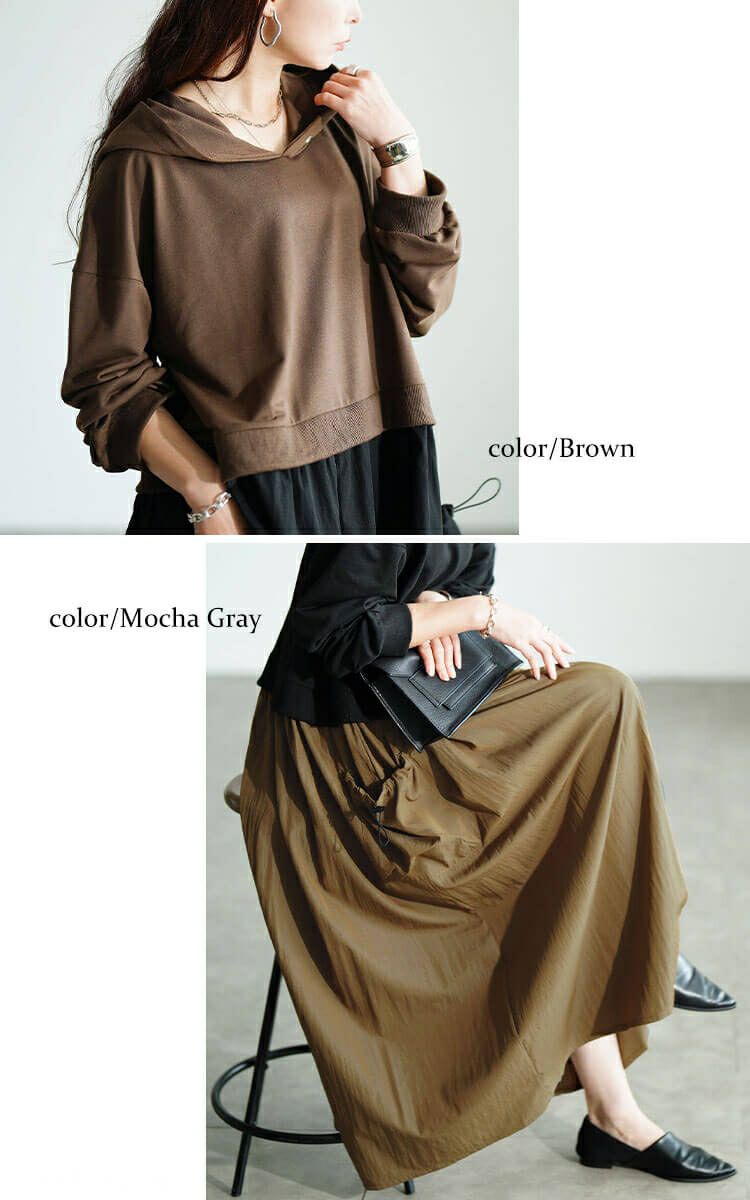 大きいサイズ レディース ドロストポケットパーカードッキングワンピース　nw-25046