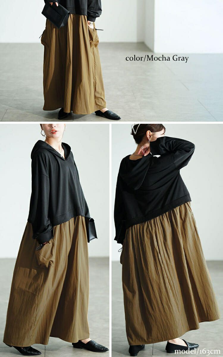 大きいサイズ レディース ドロストポケットパーカードッキングワンピース　nw-25046