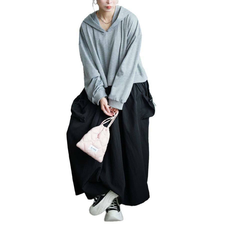 大きいサイズ レディース ドロストポケットパーカードッキングワンピース　nw-25046 グレー