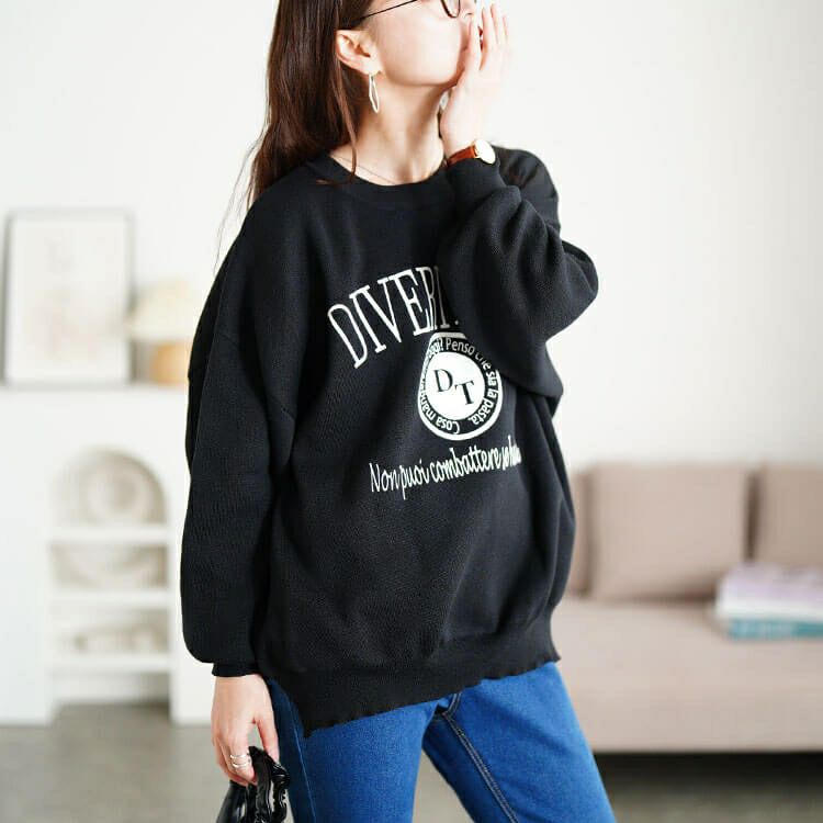 大きいサイズ レディース ロゴプリントハイゲージニット　sum-0023