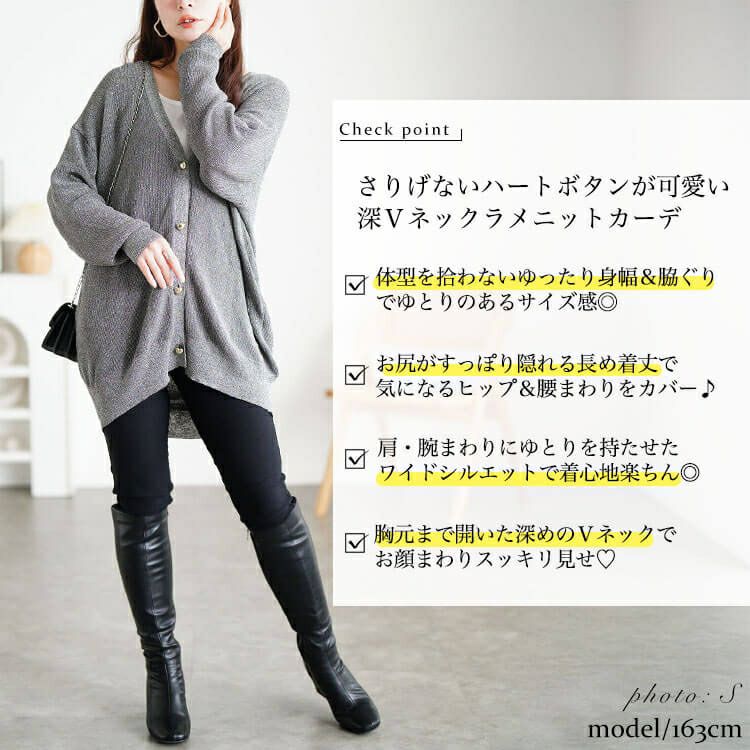 大きいサイズ レディース ハートボタンラメニットカーディガン　sum-0022