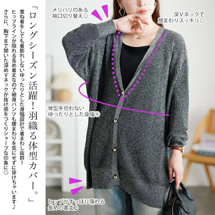 大きいサイズ レディース ハートボタンラメニットカーディガン　sum-0022