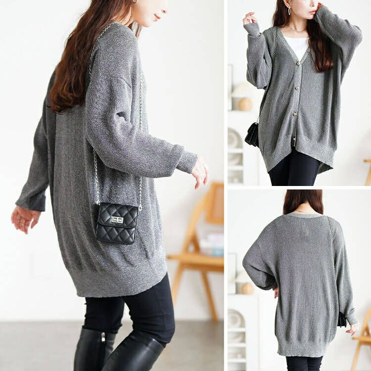 大きいサイズ レディース ハートボタンラメニットカーディガン　sum-0022