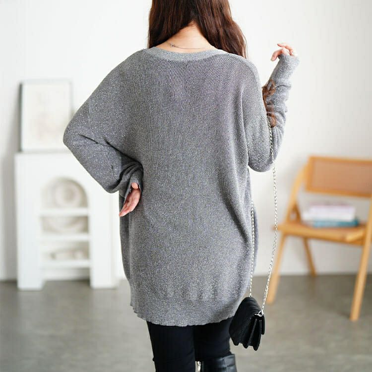 大きいサイズ レディース ハートボタンラメニットカーディガン　sum-0022