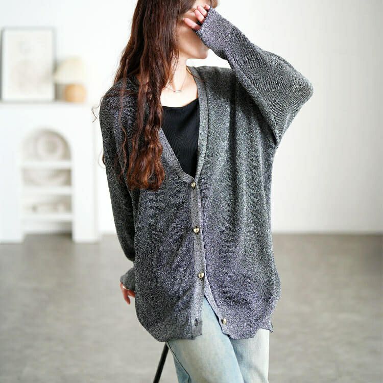 大きいサイズ レディース ハートボタンラメニットカーディガン　sum-0022