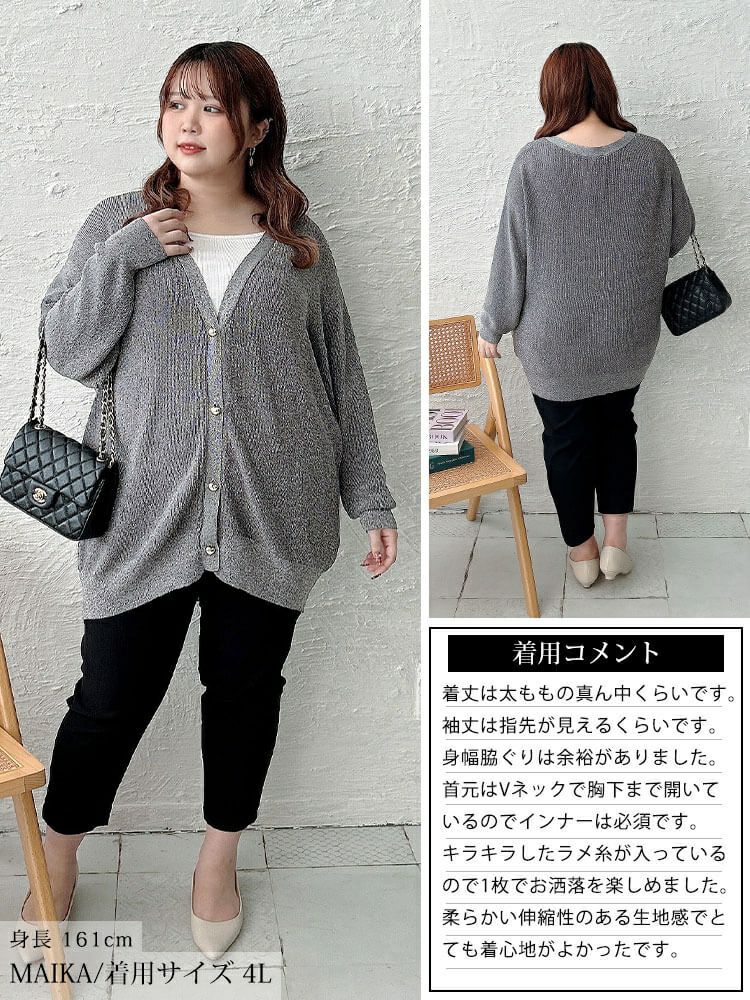 大きいサイズ レディース ハートボタンラメニットカーディガン　sum-0022