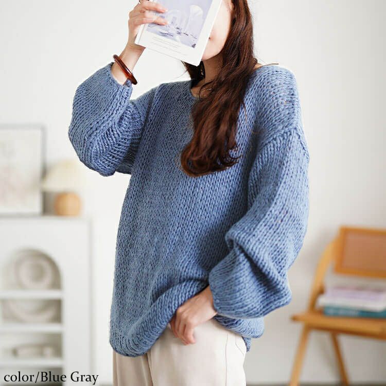 大きいサイズ レディース ラウンドネックローゲージニット sum-0019