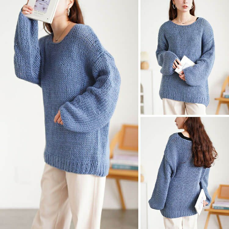 大きいサイズ レディース ラウンドネックローゲージニット　sum-0019