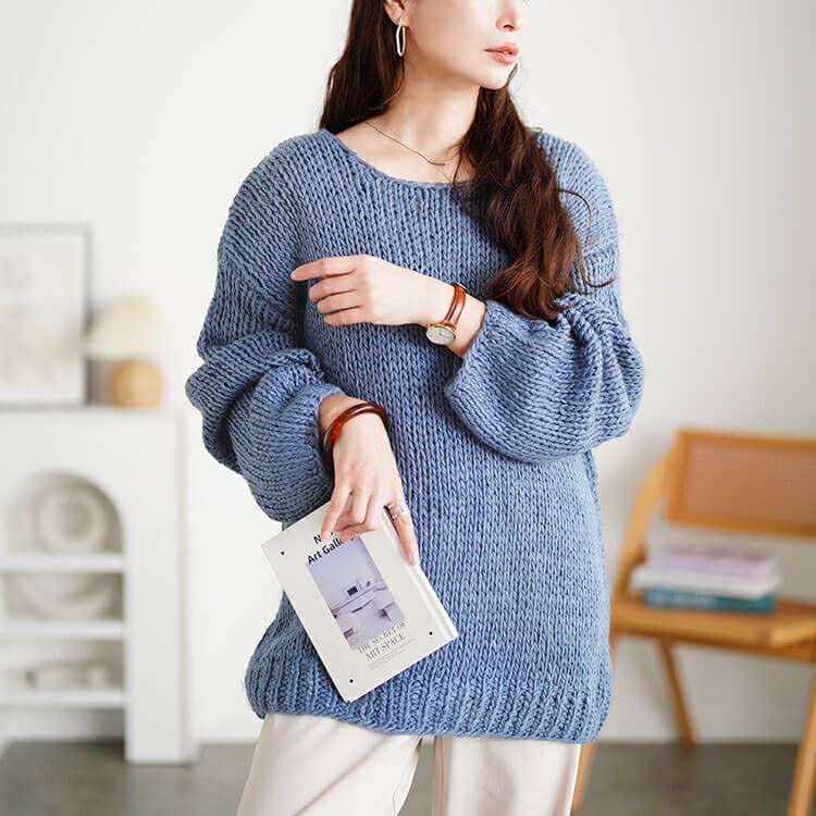 大きいサイズ レディース ラウンドネックローゲージニット　sum-0019