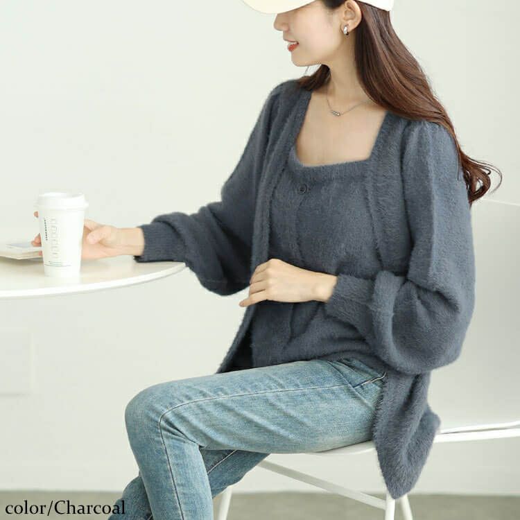 大きいサイズ レディース カーディガン重ね着風シャギーニット　sum-0016